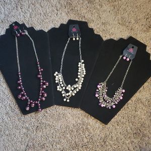 Paparazzi Purple And White Pearl Neckace And Earring Set - Three Sets